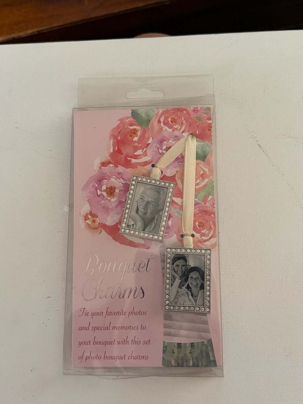 David's Bridal Silver Rhinestone Bouquet Photo Charm Set